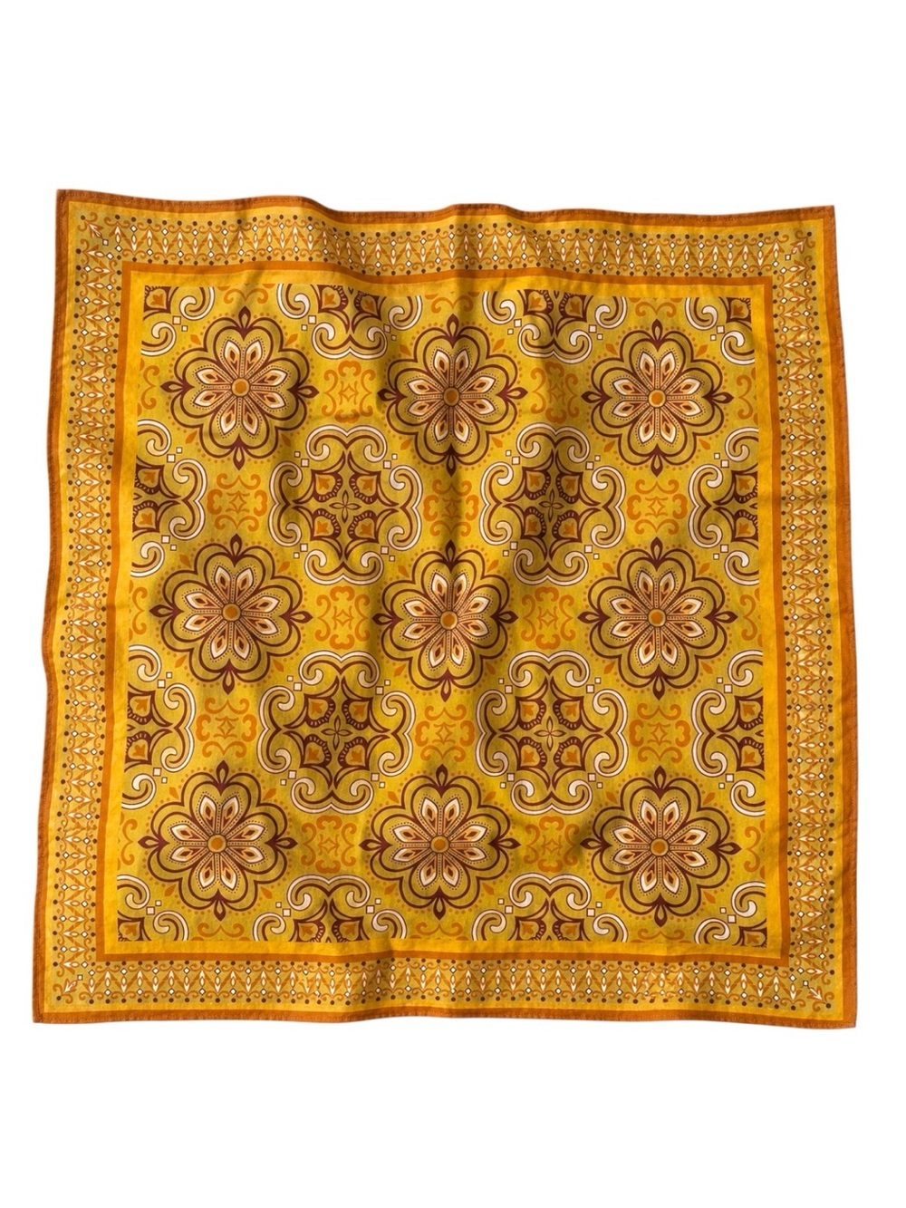 Free People Mod Mosaic Print Bandana Scarf Yellow Orange Boho 28x28 NWOT - Picture 5 of 5